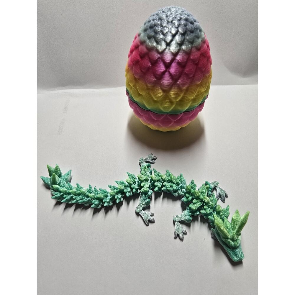 3D Printed Dragon in Egg Green Articulated Dragon 5"